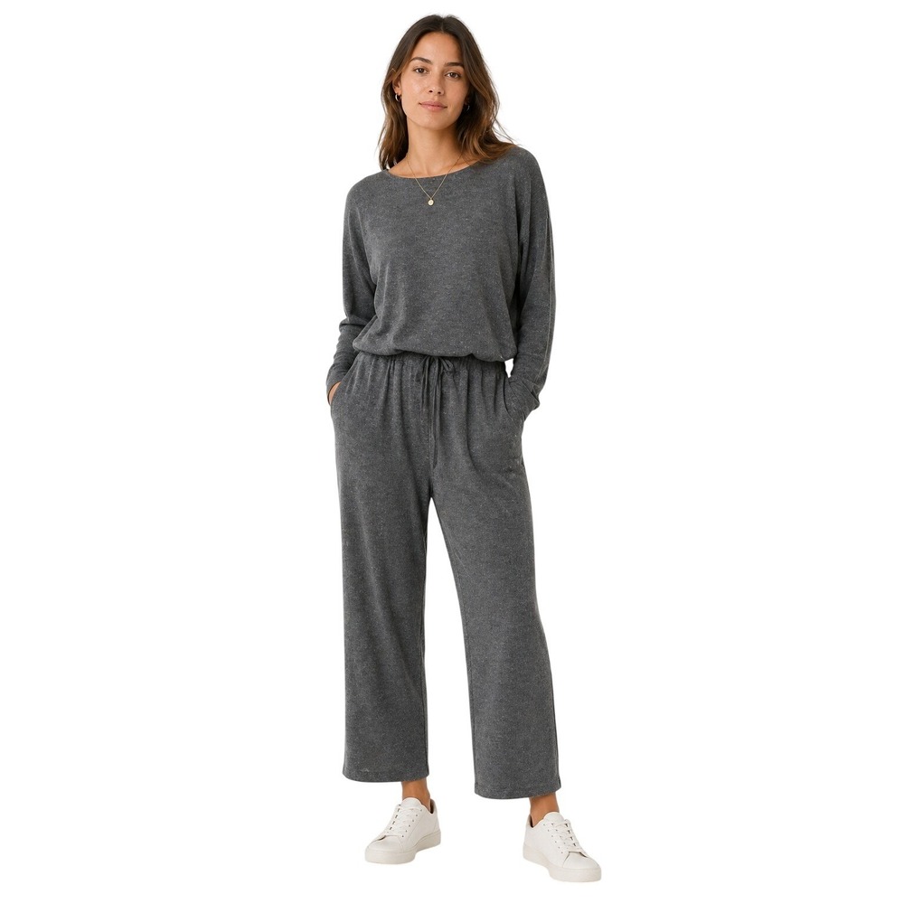 Soft Surroundings Women's Long Sleeve Drawstring Knitted Jumpsuit Gray Sz Large‎